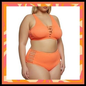 SEXY ☆ ORANGE CAGED FRONT ☆ RIBBED BIKINI ☆ NWT